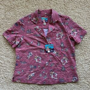 Men’s Reyn Spooner Joe Kealoha Island Map‎ Aloha Shirt Burgundy Size M